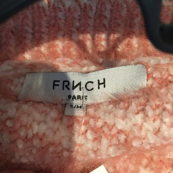 FRNCH Pullover Sweater V-Neck Long Sleeve Diagonal Stripe Chenille Rose Soft S/M - Picture 7 of 7